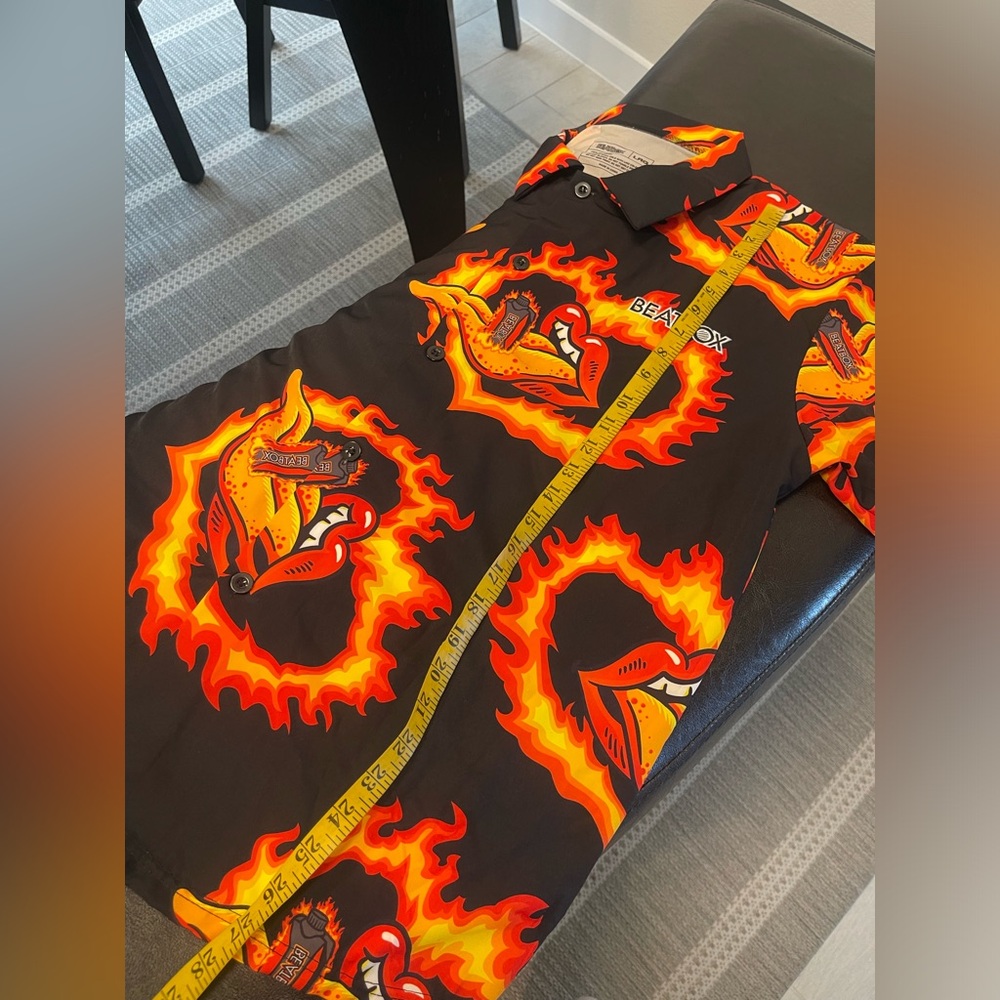 BEATBOX men tongue flames button down shirt L - Picture 5 of 5